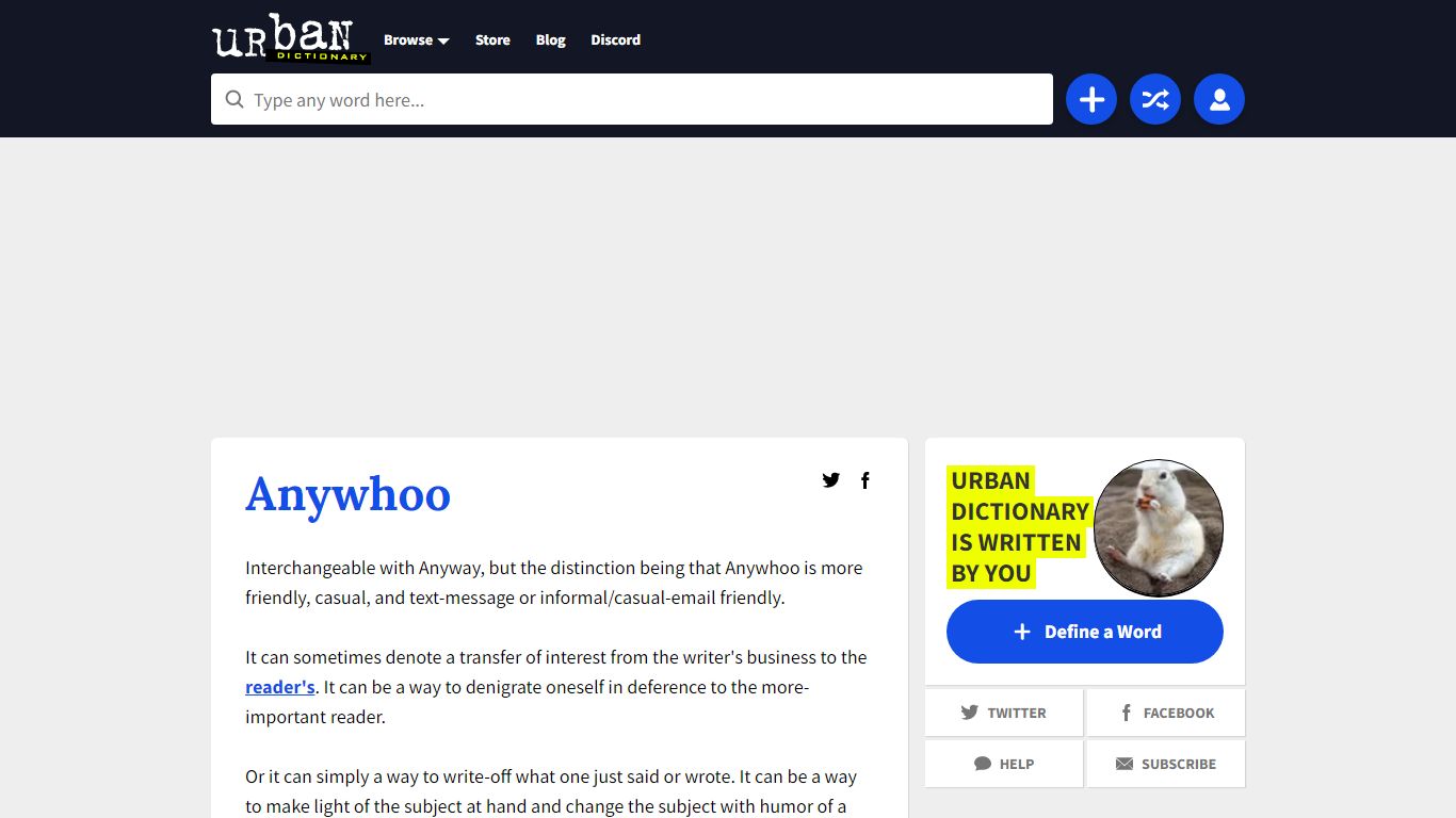 Urban Dictionary: Anywhoo